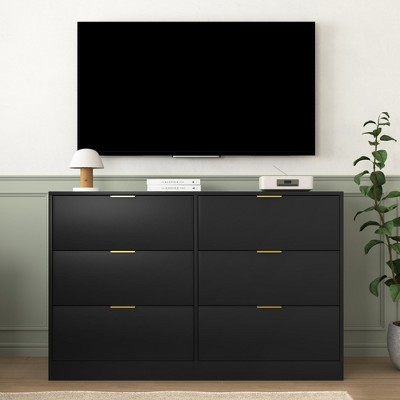 YONWAY 6-Drawer Dresser Bedroom Storage Organizer Furniture, Wide Chest of Drawer with Gold Handle for Closet,Hallway