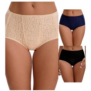 INSPIRE CHIC Women's Floral Lace Breathable Comfortable Mid Rise Underwear Briefs 3 Packs - 1 of 4