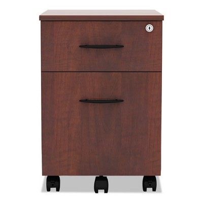 Medium Cherry Mobile Pedestal File Cabinet with 2 Lockable Drawers