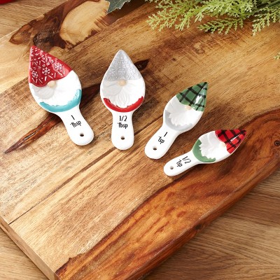 Lakeside Christmas Gnome Measuring Spoon Set - Decorative Holiday Kitchen Baking Spoons