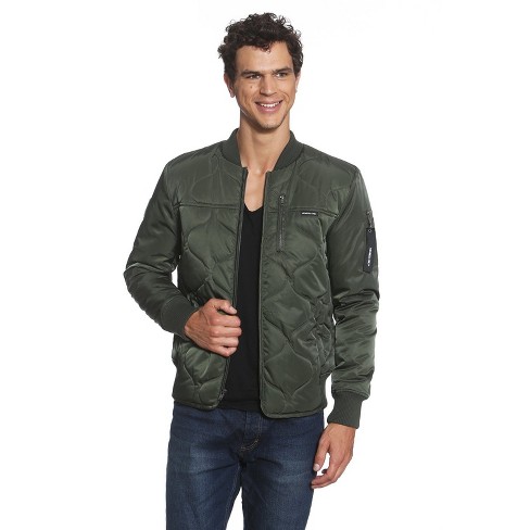 Members Only Men's Oval Quilt Bomber Jacket - Dark Green - Large : Target