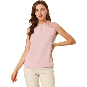 INSPIRE CHIC Women's Ruffle Neck Mesh Panel Keyhole Back Cap Sleeve Blouse - 1 of 4
