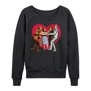 Women's - Wizard of Oz - Dorothy Tin Man Scarecrow Lion Group Heart Lightweight French Terry Wide Neck Long Sleeve Shirt - 1 of 4