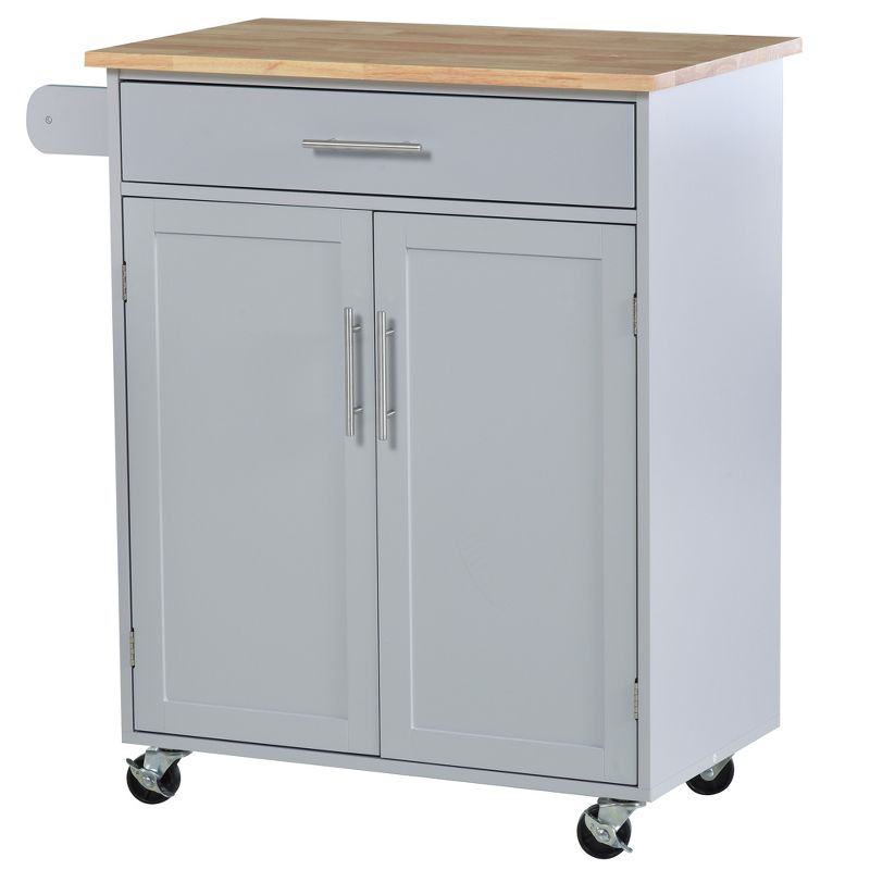 HOMCOM Kitchen Island Cart Rolling Trolley Cart with Drawer, Storage Cabinet & Towel Rack, 4 of 9