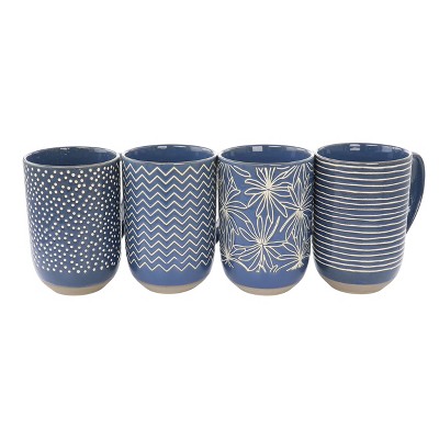Blue Ceramic 19 Ounce Assorted Design Mug Set