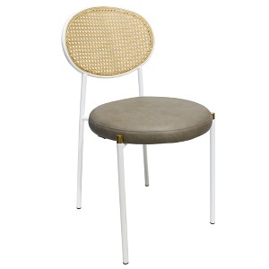 LeisureMod Velvet Dining Chair Rattan Back Side Chair Comfortable Kitchen Chair with Stainless Steel Base Euston Collection - 1 of 4