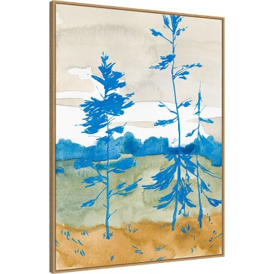 Cerulean Spruce Trees Nature Vista Framed Canvas Wall Art