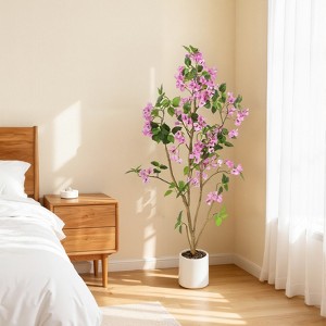 2Pack Artificial Bougainvillea Tree with Flowers,4FT Faux Plants in Potted Indoor Bougainvillea Plant for Home Porch Patio Decoration - 1 of 4