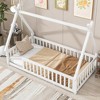 CAVINAS Twin/Full Size Bed Frame with Tent-Shaped Roof & Guardrails,Modern Floor Bed for Kids Room,Bedroom - 2 of 4