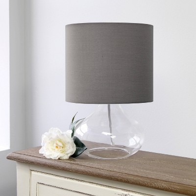Clear Glass Gourd Nightstand Lamp with Gray Barrel Shade