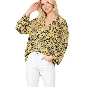 Slickblue Animal Print Button Down Shirt, Women's Blouse, Lapel Collar Style, Cream Mix, S - 1 of 4