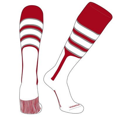 PEAR SOX OTC Baseball Softball Stirrup Socks (C, 9in) Red, Silver, White