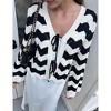 Coolmee Women's Cardigan Chunky Fashion Open Front Striped Color Block Cable Knit Sweater Coats - 2 of 4