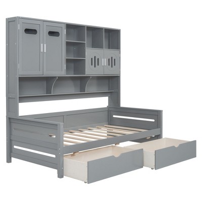 NicBex Twin/Full Size Daybed, Wooden Day Bed With 2 Drawers, Sofa Bed Frame with All-in-One Cabinet and Shelf