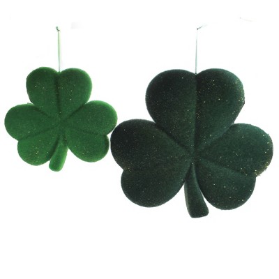 Saint Patricks 14.5" . Hanging Shamrocks Set / 2 Decor Decorate Decoration Green  -  Decorative Figurines