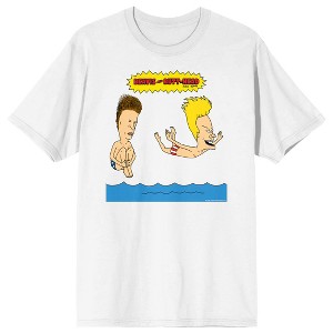 Beavis & Butthead Swimming On The Sea Adult White Crew Neck Short Sleeve T-shirt - 1 of 4