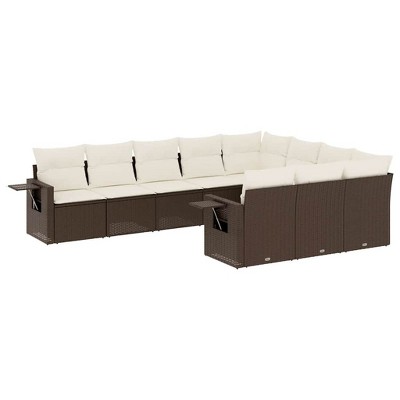vidaXL Garden Sofa Set Brown PE rattan Large Foldable Garden Sofa Set
