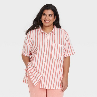 plus size button up short sleeve shirts & tops