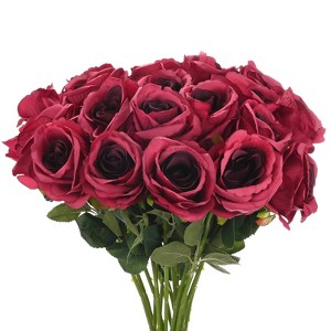 Unique Bargains Plastic Durable Realistic Bendable Artificial Roses Flowers with Long Stem 20 In 20 Pcs - 1 of 4