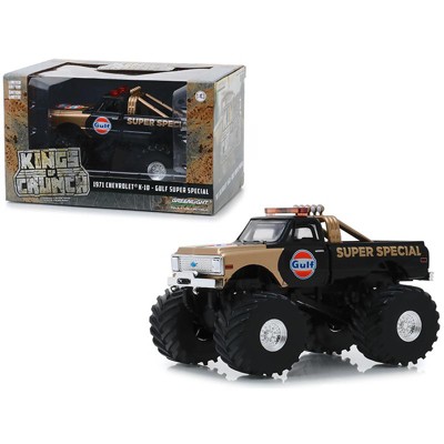 1971 Chevrolet K-10 Monster Truck "Gulf Super Special" Black and Gold with 66-Inch Tires 1/43 Diecast Car by Greenlight