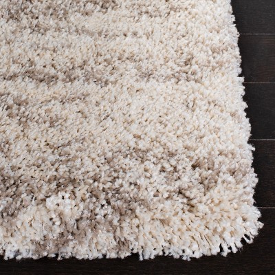 Ivory Beige 8' Square Shag Area Rug with Non-Slip Synthetic Fibers