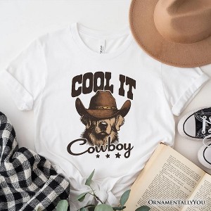 Cool It Cowboy T-Shirt With Western Dog, Retro Golden Retriever White and Natural Tee for Country Lover| OrnamentallyYou - 1 of 4