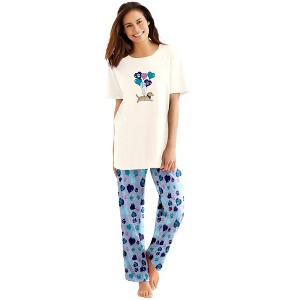Dreams & Co. Women's Plus Size Graphic Tee PJ Set - 1 of 4