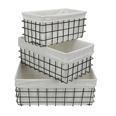 Cheung's Esker Set of 3 Lined Metal Wire Rectangular Baskets
