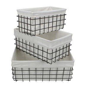 Cheung's Esker Set of 3 Lined Metal Wire Rectangular Baskets - 1 of 4