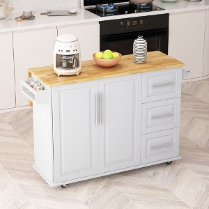 Kitchen Island on Wheels, Kitchen Island Cart w/Lockable Casters, 3 Large Drawers, 2-Door Cabinet, Towel Handle, Adjustable Shelves & Spacious Top - 1 of 4