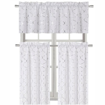 Kate Aurora Metallic Lattice Clover Ultra Luxurious Complete Kitchen Curtain Tier & Valance Window Curtains Set