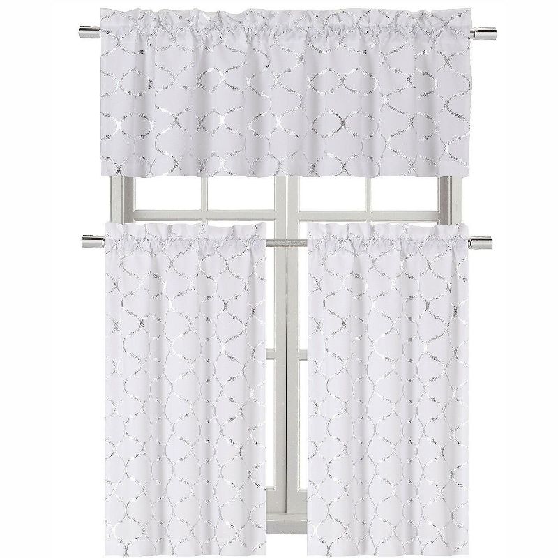 Kate Aurora Metallic Lattice Clover Ultra Luxurious Complete Kitchen Curtain Tier & Valance Window Curtains Set, 1 of 2