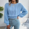 Women's Cable Knit Bell Sleeve Sweater Ribbed Round Neck Pullover Sweater - 2 of 4