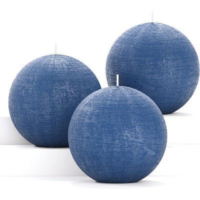 Set of 3 Round Teal Candles - 3 inch Sphere Candles for Wedding & Home Decor - Unscented Long Burning