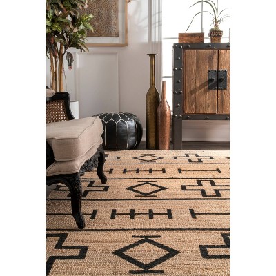 Handmade Tufted Oriental Cotton Runner Rug in Black