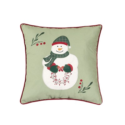 C&F Home 18" x 18" Holly Snowman Wreath Embroidered Pillow