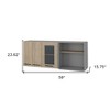 HomeRoots 24" Gray and Natural Wood Wall Mounted Kitchen Cabinet With Three Doors - 3 of 4