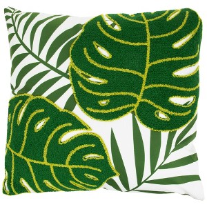 Northlight Tropical Palm Tree Leaves Throw Pillow - 16" - Green and White - 1 of 4