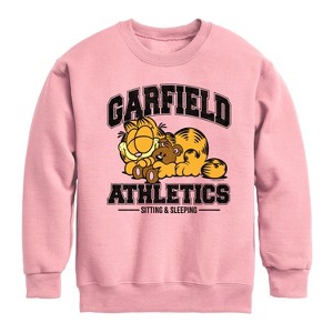 Boys' - Garfield - Sleeping Athletics Graphic Long Sleeve Fleece Sweatshirt - 1 of 4