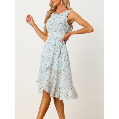 Женские платья INSPIRE CHIC Women's Summer Ruffle High Low Hem Round Neck Keyhole Back Sleeveless Dress X-Small Light Blue — фото 5