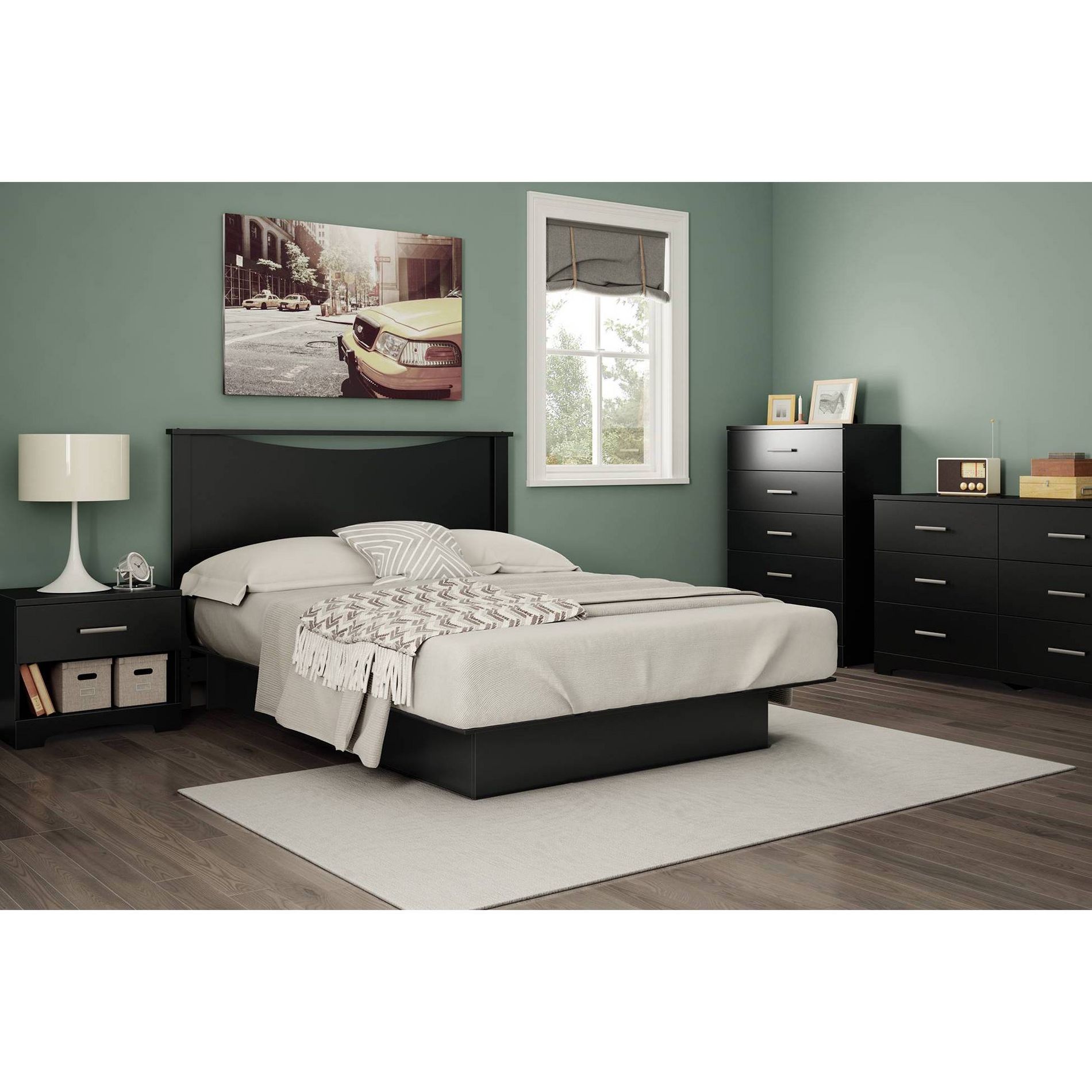 South Shore Gramercy 6 Drawer Double Dresser Pure Black: Laminated Particle Board, Metal Handles, Modern Design