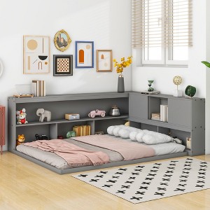 CAVINAS Full Size Platform Bed Frame with L-shaped Bookcases,Storage Floor Bed for Kids Room,Bedroom - 1 of 4