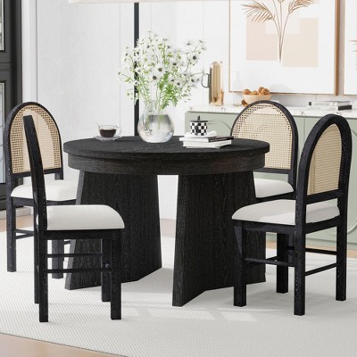 Whisen 5-Piece Round Extendable Dining Table Set with 4 Upholstered Chairs