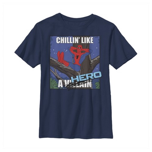 Boy's Marvel Spider-man Chillin' Like A Hero T-shirt - Navy Blue