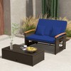 Tangkula Outdoor Wicker Daybed Patio Loveseat & Storage Ottoman Set w/ Navy Cushions - 3 of 4