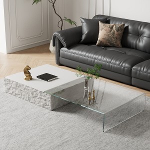 Luck Live Modern Relief Coffee Table, Extendable Glass Coffee Table 39.37-74.8 Inches - 1 of 4