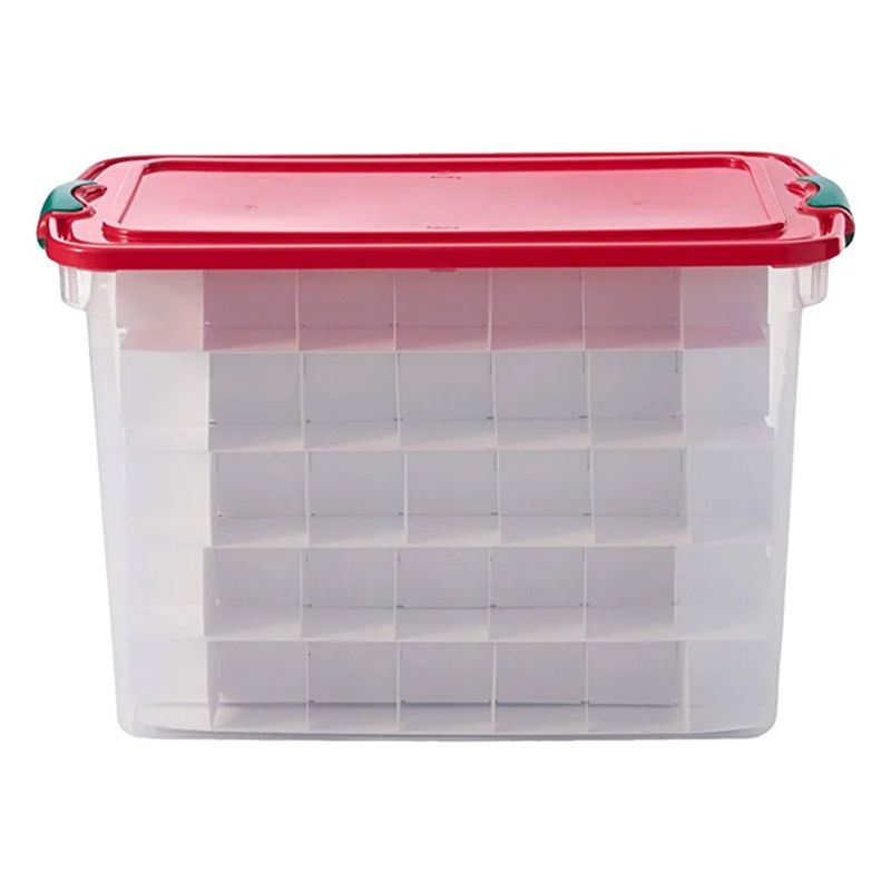 Homz 112 Quart Stackable Durable Plastic Clear Base Holiday Storage Container Tote Box with Latching Carry Handles and Dividers, Clear (4 Pack), 4 of 7