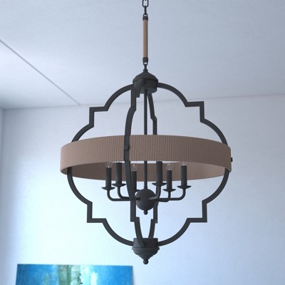 VAXCEL Beaumont Gray and Natural Rope Farmhouse Cage Pendant Light
