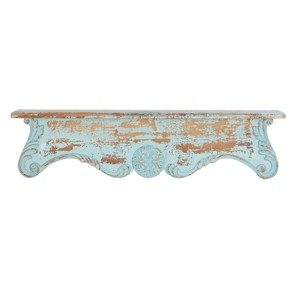 8"x32" Wood Scroll Wall Shelf Blue - Olivia & May: Rustic Open Shelving, No Assembly, Includes Mounting Hardware - 1 of 4