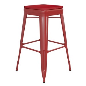 Flash Furniture Kai Commercial Grade 30" High Backless Metal Indoor-Outdoor Bar Height Stool with Poly Resin Wood Seat - 1 of 4